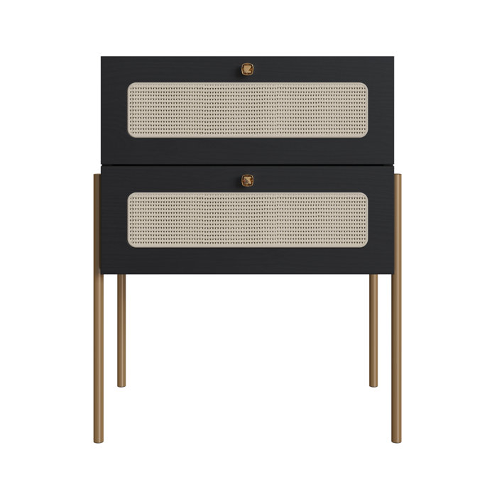 Bayou Breeze Azza Nightstand End Table Storage Gold Iron Leg Rattan 2